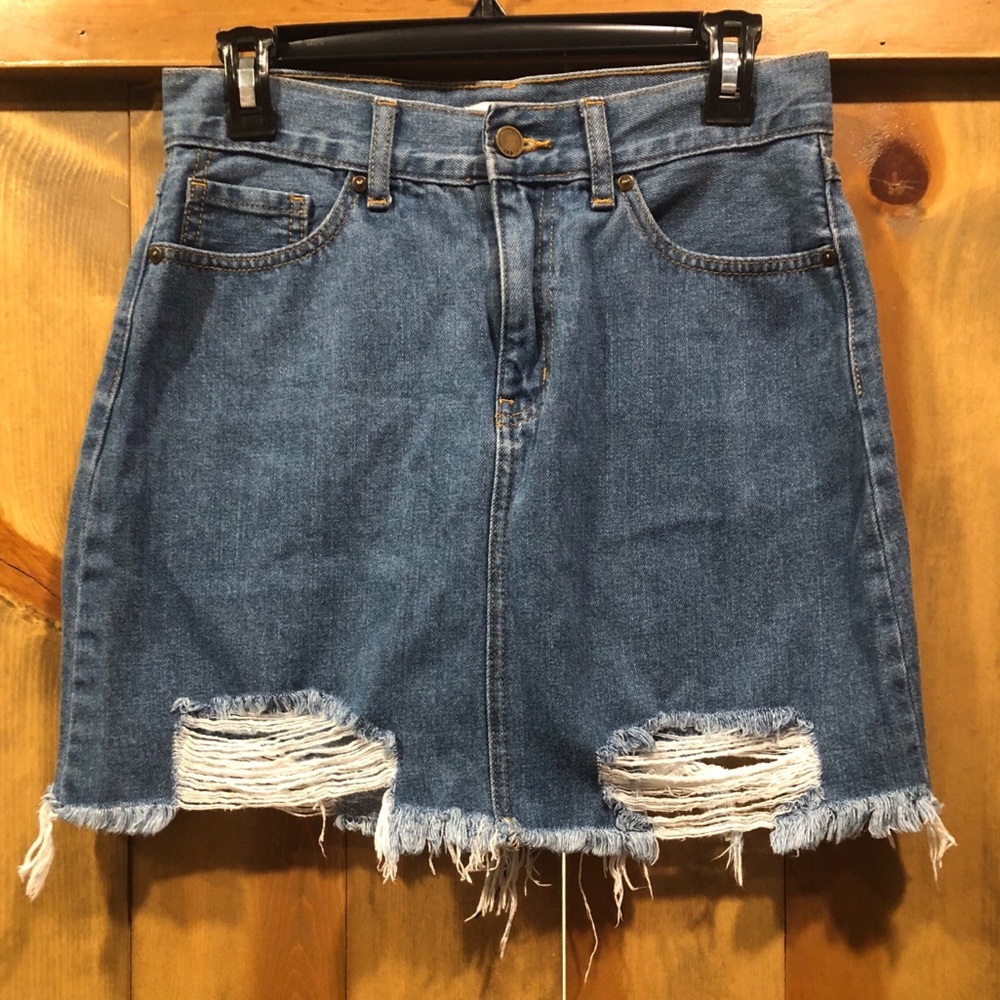 Just Black Denim (JBD) frayed denim mini skirt